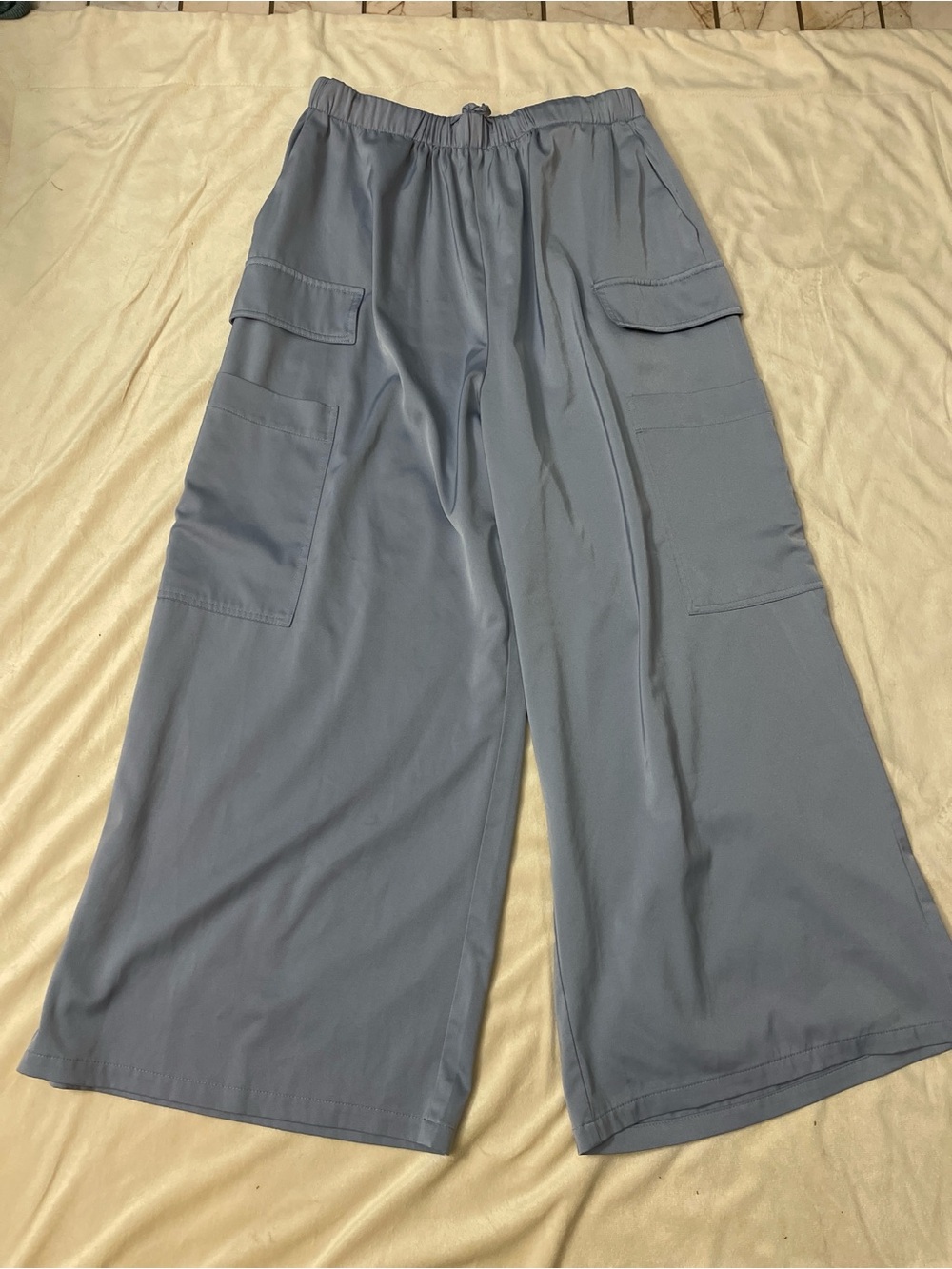 Cider Plus Size Grey Blue Flowy Wide Leg Cargo Pants 1X